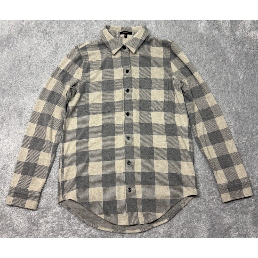 Quince Stretch Sweater Fleece Shirt Mens Small S Gray Plaid Soft‎ Comfy Flannel